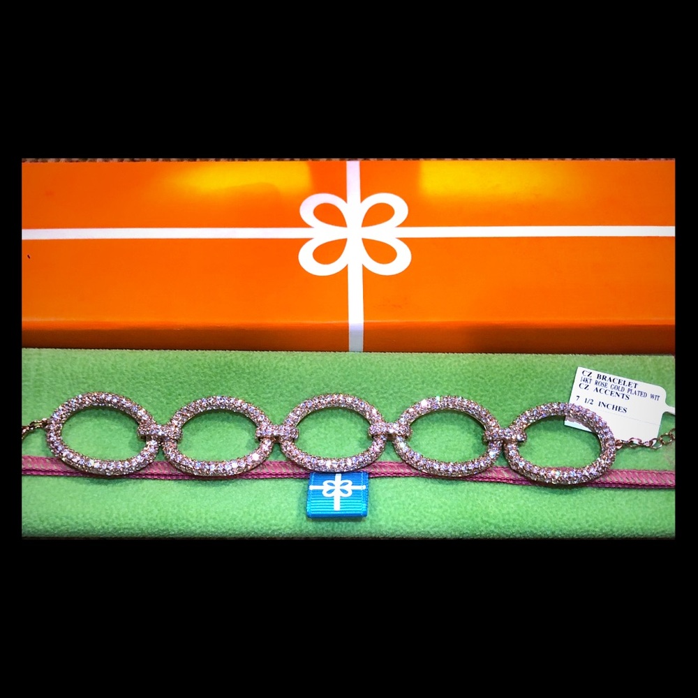 Rose Gold CZ Oval Link Bracelet
